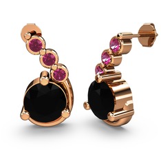 Siyah zirkon ve rodolit garnet 8 ayar rose altın küpe
