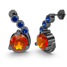 Sitrin ve lab safir 925 ayar siyah rodyum kaplama gümüş küpe