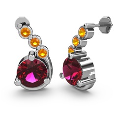 Lilya Küpe - Rodolit garnet ve sitrin 8 ayar beyaz altın küpe #w664e7