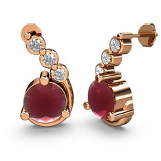 Kök yakut ve swarovski 18 ayar rose altın küpe