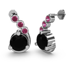 Siyah zirkon ve rodolit garnet 14 ayar beyaz altın küpe