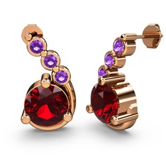 Garnet ve ametist 14 ayar rose altın küpe