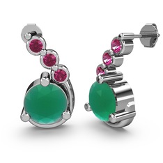 Lilya Küpe - Kök zümrüt ve rodolit garnet 18 ayar beyaz altın küpe #xookqa