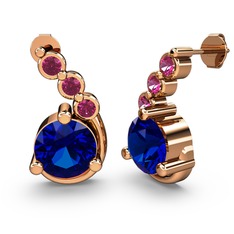 Lab safir ve rodolit garnet 925 ayar rose altın kaplama gümüş küpe