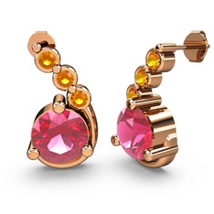 Pembe kuvars ve sitrin 8 ayar rose altın küpe