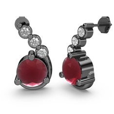 Lilya Küpe - Kök yakut ve beyaz zirkon 925 ayar siyah rodyum kaplama gümüş küpe #yhqias