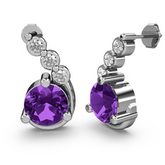 Ametist ve swarovski 8 ayar beyaz altın küpe