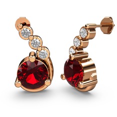 Lilya Küpe - Garnet ve pırlanta 8 ayar rose altın küpe (0.108 karat) #yk6kd1