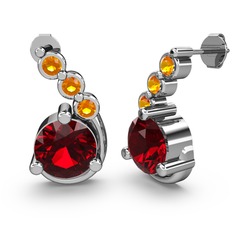 Garnet ve sitrin 18 ayar beyaz altın küpe