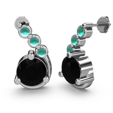 Lilya Küpe - Siyah zirkon ve kök zümrüt 18 ayar beyaz altın küpe #yw063s