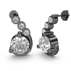 Lilya Küpe - Beyaz zirkon 925 ayar siyah rodyum kaplama gümüş küpe #z44tmr