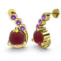 Lilya Küpe - Kök yakut ve ametist 8 ayar altın küpe #za553m