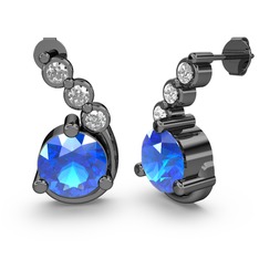 Lilya Küpe - Akuamarin ve beyaz zirkon 925 ayar siyah rodyum kaplama gümüş küpe #zaw74u