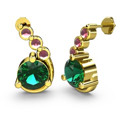 Yeşil kuvars ve kök yakut 8 ayar altın küpe