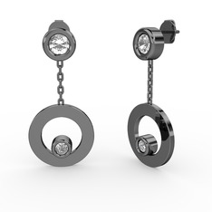 Melina Küpe - Beyaz zirkon ve pırlanta 925 ayar siyah rodyum kaplama gümüş küpe (0.072 karat) #10896s3