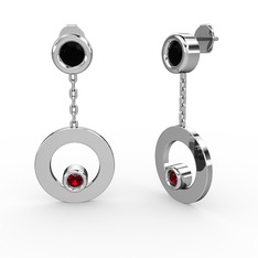 Siyah zirkon ve garnet 8 ayar beyaz altın küpe