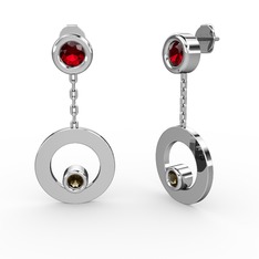 Garnet ve dumanlı kuvars 14 ayar beyaz altın küpe