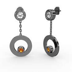 Swarovski ve sitrin 925 ayar siyah rodyum kaplama gümüş küpe