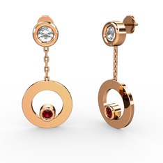 Beyaz zirkon ve garnet 18 ayar rose altın küpe