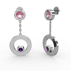 Melina Küpe - Pembe kuvars ve ametist 8 ayar beyaz altın küpe #12612k6