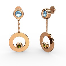 Melina Küpe - Akuamarin ve peridot 8 ayar rose altın küpe #1282hp4