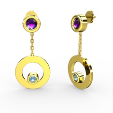 Melina Küpe - Ametist ve akuamarin 8 ayar altın küpe #129yjuy