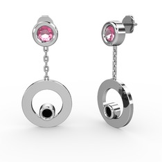 Melina Küpe - Pembe kuvars ve siyah zirkon 14 ayar beyaz altın küpe #12fptr1