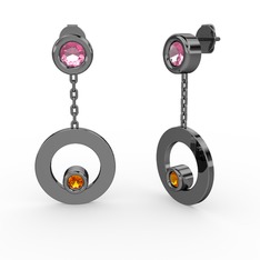 Melina Küpe - Pembe kuvars ve sitrin 925 ayar siyah rodyum kaplama gümüş küpe #12jy4xb