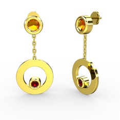 Melina Küpe - Sitrin ve garnet 14 ayar altın küpe #12xmavb