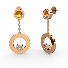 Melina Küpe - Sitrin ve akuamarin 18 ayar rose altın küpe #131bzxb