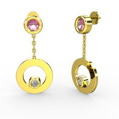 Melina Küpe - Pembe kuvars ve swarovski 8 ayar altın küpe #1350587