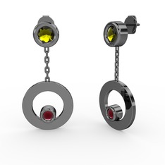 Melina Küpe - Peridot ve kök yakut 925 ayar siyah rodyum kaplama gümüş küpe #13ld7m2