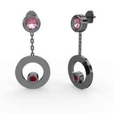 Melina Küpe - Pembe kuvars ve kök yakut 925 ayar siyah rodyum kaplama gümüş küpe #13oobtj