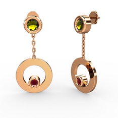 Melina Küpe - Peridot ve kök yakut 14 ayar rose altın küpe #1461g2a