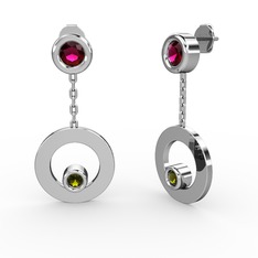 Rodolit garnet ve peridot 8 ayar beyaz altın küpe