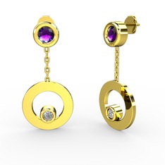 Melina Küpe - Ametist ve beyaz zirkon 18 ayar altın küpe #15zjp12