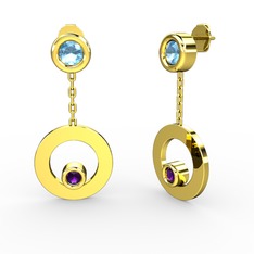 Melina Küpe - Akuamarin ve ametist 14 ayar altın küpe #166y9ix