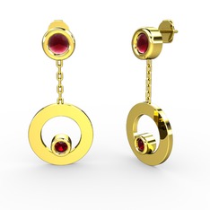 Kök yakut ve garnet 18 ayar altın küpe