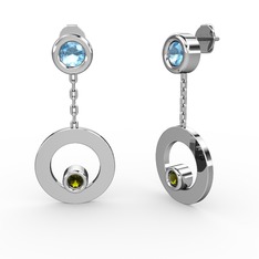 Akuamarin ve peridot 14 ayar beyaz altın küpe