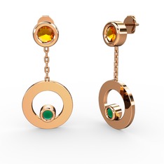 Melina Küpe - Sitrin ve kök zümrüt 14 ayar rose altın küpe #19i95ru
