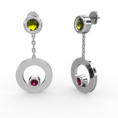 Melina Küpe - Peridot ve rodolit garnet 18 ayar beyaz altın küpe #1c9wur6