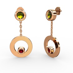 Peridot ve garnet 14 ayar rose altın küpe