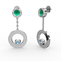 Kök zümrüt ve akuamarin 14 ayar beyaz altın küpe