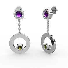 Ametist ve peridot 14 ayar beyaz altın küpe