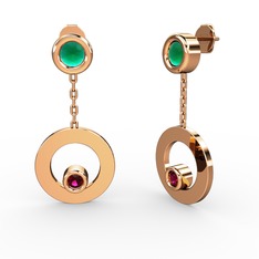 Kök zümrüt ve rodolit garnet 14 ayar rose altın küpe