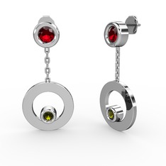 Garnet ve peridot 14 ayar beyaz altın küpe