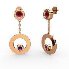 Kök yakut ve ametist 14 ayar rose altın küpe