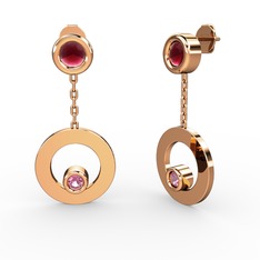 Melina Küpe - Kök yakut ve pembe kuvars 8 ayar rose altın küpe #1goswno