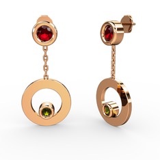 Garnet ve peridot 14 ayar rose altın küpe