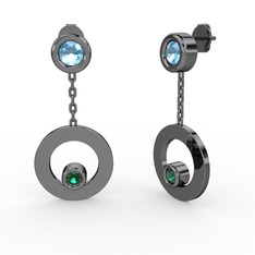 Melina Küpe - Akuamarin ve yeşil kuvars 925 ayar siyah rodyum kaplama gümüş küpe #1ielvgq